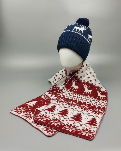 Шапка и шарф с зимним орнаментом в структуре вязки